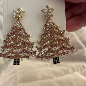 NWT Pink And Silver Sparkling Christmas Tree Post Earrings